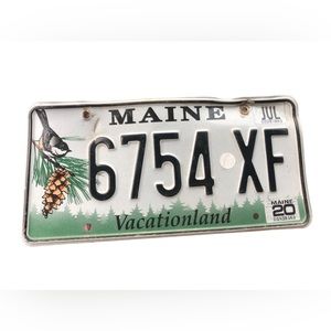 Maine Chickadee Bird Pine Tree Cone License Plate July 20 Vacation land 6754 XF